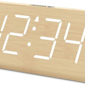 Wooden Digital Alarm Clocks for Bedrooms - Electric Desk Clock with Large Number